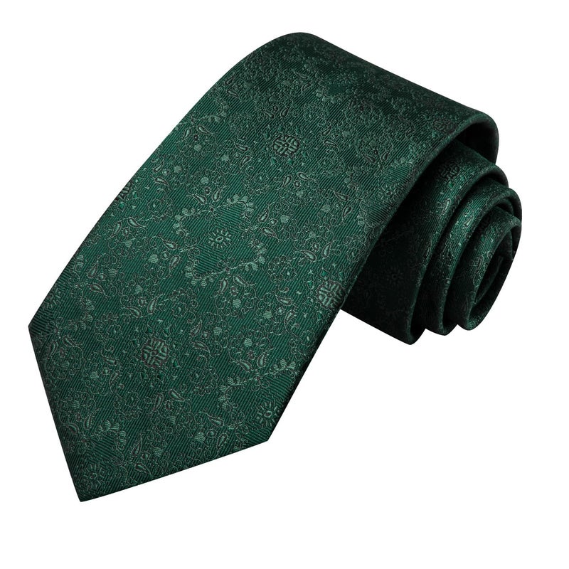 Dubulle Hunt Green Mens Paisley Floral Silk Tie for Men Striped Necktie and Pocket Square Cufflinks Set Wedding Business - Image 4